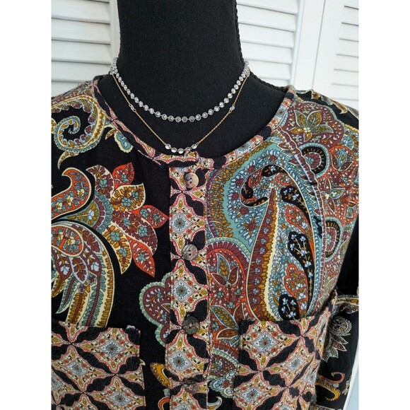 Anthropologie Fig & Flower Dress Womens S Dark Paisley Tunic Boho Hippie Comfy - Picture 2 of 13